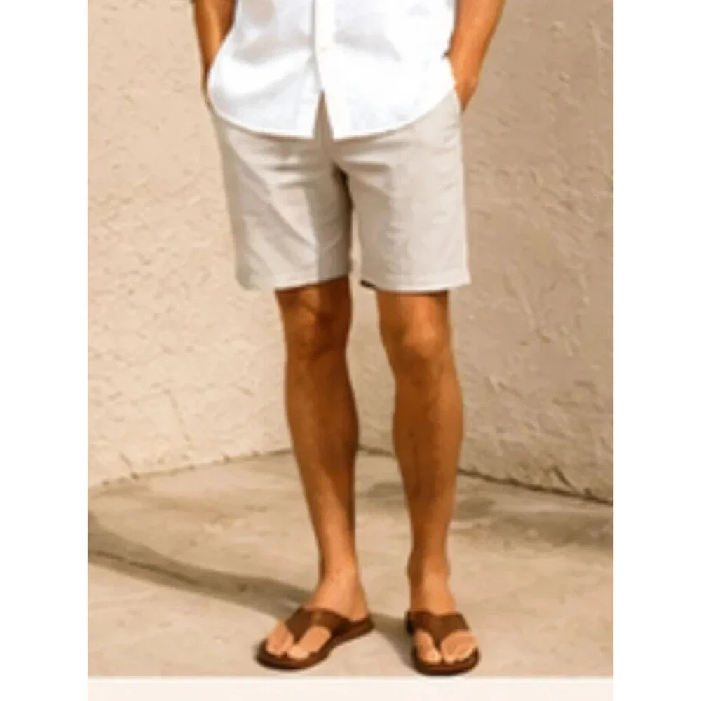 Peter Millar Men Pima Cotton Chino Shorts Size 40 Off White Cream Casual Golf